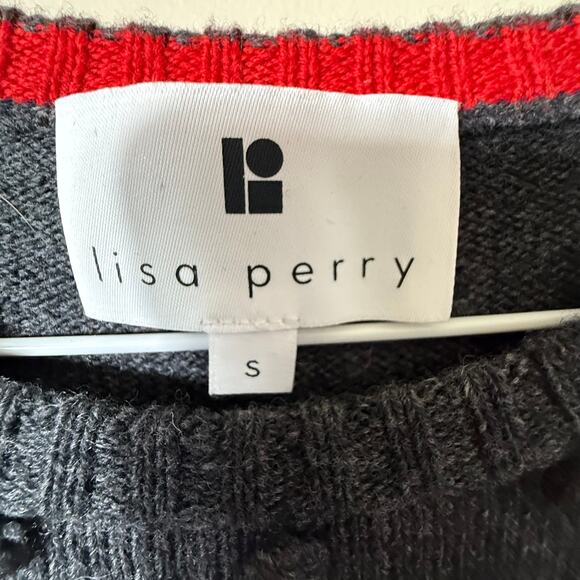 Lisa Perry Pom Pom Knit Sweater SZ S Merino Wool Cashmere Preppy Classic Cozy - Picture 4 of 8